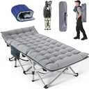 Heavy Duty Camping Cot for Adults with Mattress, 10-Leg Portable Folding Cot Bed, Extra Stable Sleeping Cot for Camping, Travel, Tent & Indoor Guest Use, 500 lbs Capacity (C-Gray&biue)