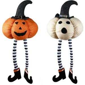 Ogrmar 2 Pcs Halloween Decorations - 23" Stuffed Plushie Pumpkin Doll with Witch Hat and Black Boots for Home Party Table Decor