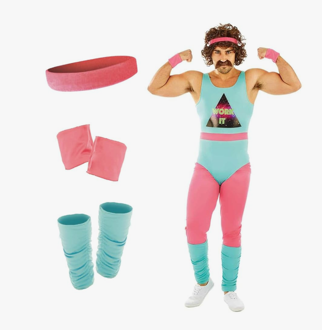 fun shack 80s Exercise Costumes For Men, 80s Workout Costumes, Retro Fitness Outfits For Men, 80s Gym Attire M