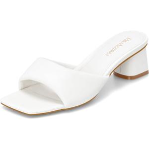 MIRAAZZURRA Heel Mules for Woman Square Open Toe Chunky Block Heel Slip on Heeled Sandals Casual Comfort Party Shoes (Size 6.5, White)