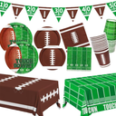 Football Party Supplies Kit Serve 24,Football Dinner Plates, Dessert Plates, Napkins, Cups,Banner,Balloon andTablecloth for Football Birthday Party Football Game Day Tailgate Party Decorations
