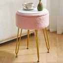IBUYKE Teddy Velvet Storage Footrest Stool Ottoman, Makeup Vanity Stool Side Table with Removable Cover, Golden Steel Legs, Coffee Table Top Cover, Pink WBD010P
