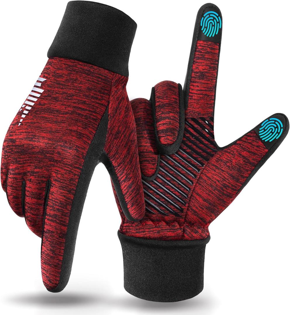 rivmount Lightweight Winter Running Gloves, Touch Screen & Anti-Slip Warm Thermal Glove Liners, Cool Weather Driving Cycling Hiking Biking Walking Sporting for Women Men (Medium, Wine Red)