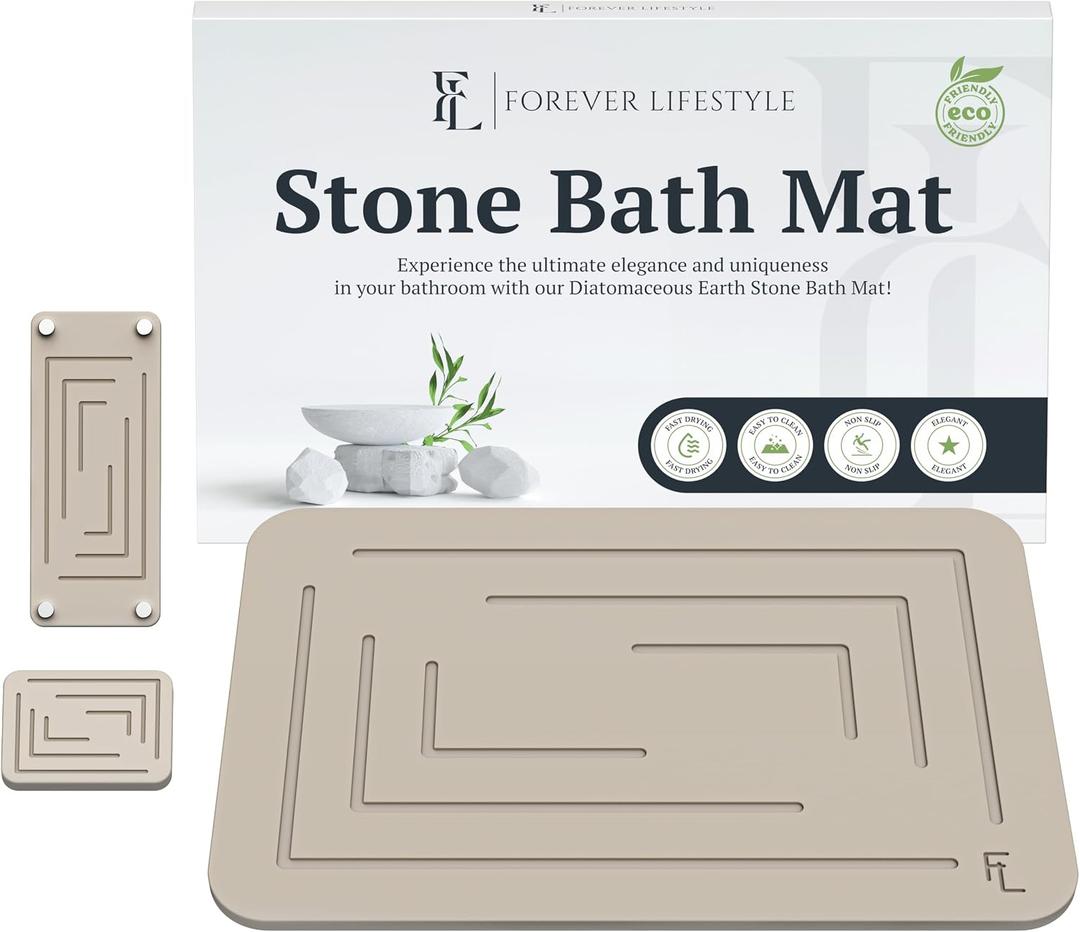 Stone Bath Mat (5-Piece) Diatomaceous Earth Bath Mat, Non-Slip Quick Dry, Water Absorbing Diatomite Bathroom Mat,Odor Resistant, Easy to Clean 24 x 15 in,(Light Grey-Maze), Regular