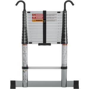 Telescopic Ladder 3.8m Soft-close, Aluminium Ladders Extendable with Hooks, Easy Pickup and Placement for Home Maintenance, Access to Lofts, Building, etc.