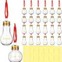 Jinei 24 Pieces Christmas Tree Fillable Hanging Ball Ornaments 50 ml Clear Plastic Fillable Light Bulb Ornament with Ribbon and Sticker for Home Christmas Holiday Party Decor