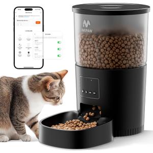 Automatic Cat Food Dispenser, WiFi Cat Feeder with APP Remote Control for Dry Pet Food, Programmable Timer, Dual Power Supply, Slow Feeder for Cats & Small Dogs (Black)
