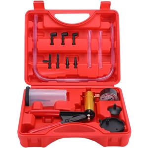 Brake Bleeder Kit with Hand Held Vacuum Pump and Adapters, with Vacuum Brake Bleeder Pump Pressure Gauge for Automotive Car Motorbike(red)