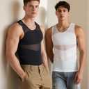 Nebility Mens Compression Shirt for Gynecomastia - Slimming Undershirts Body Shaper Vest Mesh Shapewear Workout Tank Tops (White, XL)