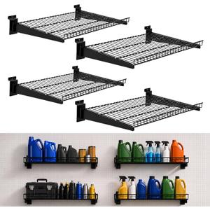 4 Pack 24 Inch Slatwall Wire Shelf 24X16.5 Inch, Heavy Duty Metal Slat Wall Wire Shelf 24inch for Garage, Retail, Home Storage, Workshop, Slatwall Accessories Storage Rack (4 Pack), 4PCS