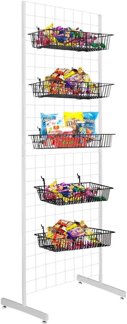 6' x 2' Grid Panel Tower with T Base and Footbeds, White Finish, 25" x 2" x 72"