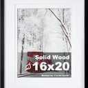 Egofine 16x20 Solid Wood Picture Frame, Made of Solid Wood Covered by Plexiglass 11x14/12x16 with Mat 16x20 without Mat, Poster Frame for Wall Mounting Photo Frame Vertically or Horizontally, Black