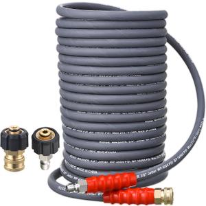 RIDGE WASHER Pressure Washer Hose 100 Feet X 3/8 Inch for Hot and Cold Water, Non Marking Gray Power Washer Hose, M22 14 mm to 3/8 Inch Quick Connect, 4000 PSI