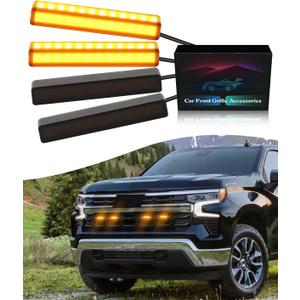 LED Amber Grill Lights for 2019-2024 2025 Chevrolet Silverado Grille Lights Silverado 1500 2500 3500 Accessories Front Grille Trims