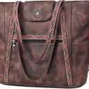 FADEON Large Laptop Tote Bag for Women Designer Leather Laptop Bag Fashion Travel Backpack Purse Shoulder Handbag (Coffee Brown Retro Style)