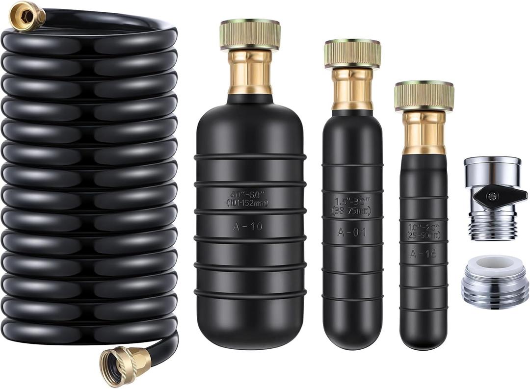 Enhon Drain Bladder Kit, Drain Cleaning Bladder Fit 1" to 6" Drain Pipe, Drain Unclogging Kit with 10 ft 3/4" Retractable Patio Hose&Shut Off Valve&Brass Faucet Adapter, Professional Unclogging Set