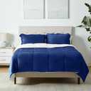 Amazon Basics 3-Piece Ultra-Soft Micromink Sherpa Comforter Bedding Set, Warm All Season, Machine Washable, Full/Queen, Navy Blue