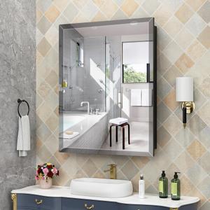 24X30 Inches Medicine Cabinet, Wall Mounted Bathroom Cabinet with Beveled Mirror, Recessed or Surface Medicine Cabinet with Storage