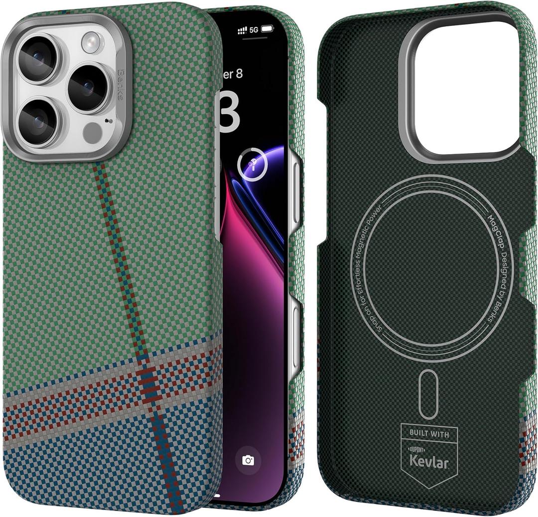 BENKS for iPhone 16 Pro Max Case Compatible with Magsafe, [PassionGreen ArmorAir] Built with Dupont Kevlar 600D Aramid, Ultra Slim & Lightweight iPhone 16 Pro Max Minimalist Case Multicolor
