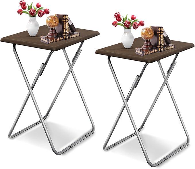 Folding TV Tray Table on Bed & Sofa,TV Dinner Tray with Sturdy MDF, 18.90X14.96X25.59 in Portable Table with No Assembly Required （Walnut,2PC）