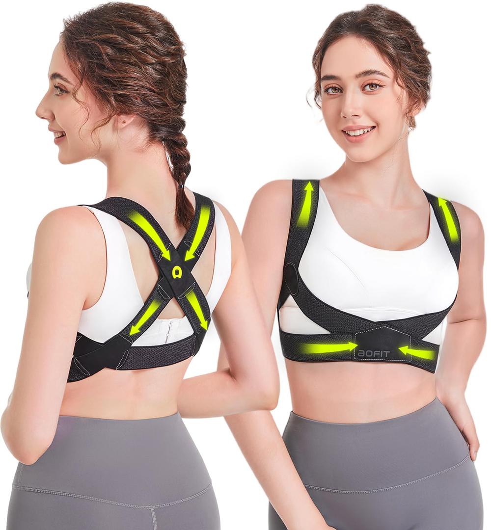 Posture Corrector for Women with X-Shaped Biomechanical Design, Comfort Fit Back Brace, Improves Posture, Corrects Hunchback, Relieves Neck, Shoulder, Upper Back Pain, Invisible Under Clothes M (Obsidian)
