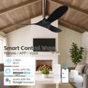 60 inch Black Outdoor Ceiling Fan for Patios without Lights Damp Rated, Large Airflow Smart Ceiling Fan with Alexa/Remote/App Control, Outdoor Wood DC Fan No Light for Commercial Indoor Exterior Porch