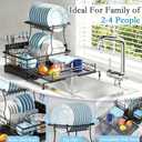 2 Tier Dish Drying Rack, Large Extendable Dish Racks for Kitchen Counter , Dishrack with Drainboard, 2-in-1 Anti-Rust Stainless Steel Dish Drainer with Utensil Holder (Black, double of Dish Rack), double-tier dish rack 16.7"w X14.8"H 12.8"-20.8"