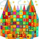 CuteTiger Magnetic Tiles, Magnet Tiles, 100 Pcs Magnetic Building Blocks No Cars, Square Building Castle, Preschool Toys, STEM Stacking Construction Montessori Toys for Kids