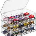 Sunglasses Organizer, Acrylic Sunglasses Storage 3 Layers, Clear Stackable Glasses Storage Organizer with Lid, Eyeglass Storage for Multiple Glasses, Reading Glasses