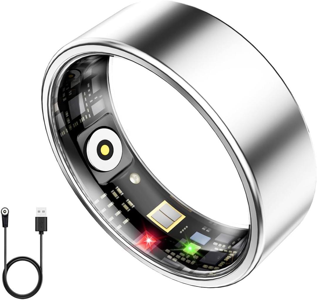 Smart Ring Health Tracker, Smart Ring for Women & Men, Health Ring with Heart Rate, Blood Oxygen, and Sleep Monitoring, Waterproof Fitness Ring with Long Battery Life (Silver, 8)