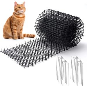 13FT Scat Mat for Cats with Spikes and 12 Garden Staples - Outdoor/Indoor Pet Deterrent for Plants, Furniture, Car, and Yard