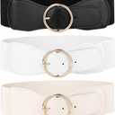 JASGOOD 3 Pack Women Wide Elastic Waist Belt for Dress Ladies Stretch Belt with Gold Round Buckle Suit for Waist size 26"-29"