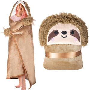 Sloth Wearable Hooded Blanket for Adults - Super Soft Warm Cozy Plush Flannel Fleece & Sherpa Hoodie Throw Cloak Wrap - Sloth Gifts for Women Adults and Kids (Brown)