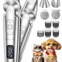 oneisall Dog Clippers and Paw Trimmer with Low Noise, 4 - in - 1 Cordless Dog Grooming Kit with 3 - Level Speed Clippers (7000 RPM) for Grooming Thick Hair, Waterproof Shaver for Dogs and Cats (Silver)
