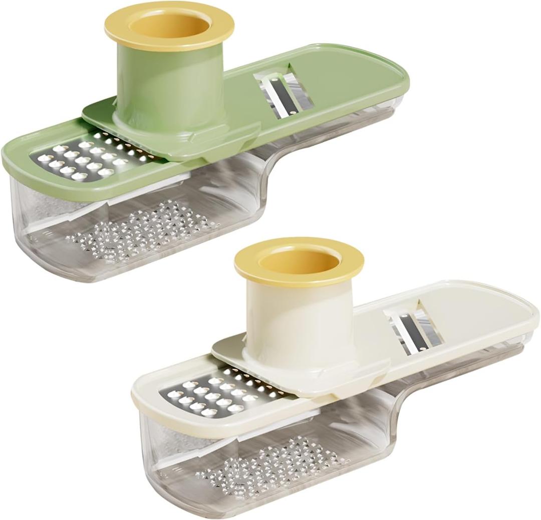 Versatile Ginger Grater, Garlic Mincer - Kitchen Small Grater with Safe Hand Guard Design for Ginger & Garlic, Stainless Steel Blades for Grating, Julienne & Thin Slicing (2 Pack)