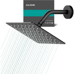 Square Rain Shower Head, High Flow Stainless Steel,Work with any decorative styleAll Metal Rainfall Shower Head(Matte Black, 6 inch)