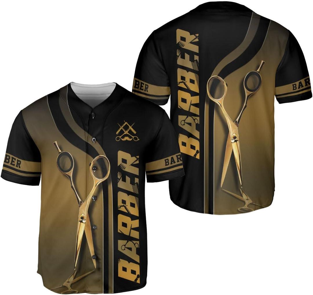 Barber Shop Baseball Jersey, Hairdresser Barber Shirts Hairstylist Shirt Gift Barbershop Scissors for Him Men Women (XXXL)