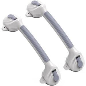 Grab Bars for Bathtub and Shower, 2 Pack Shower Handle with Strong Suction Cups, 16.8 Inch Bathroom Grab Bars for Seniors, Removable Shower Safety Handrail for Elderly, Drill Free, Waterproof (Grey+White)