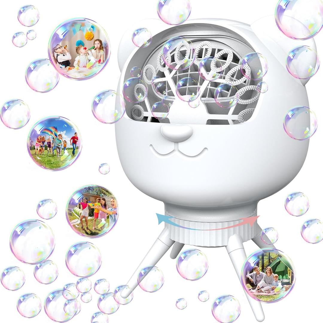 Upgraded Bubble Machine for Kids & Parties  500ML, 38,000+ Bubbles/Min, 90/180 Auto-Rotation, 2-Speed Rechargeable Bubble Maker, Portable Bubble Blower for Indoor Outdoor Birthday Wedding (White)
