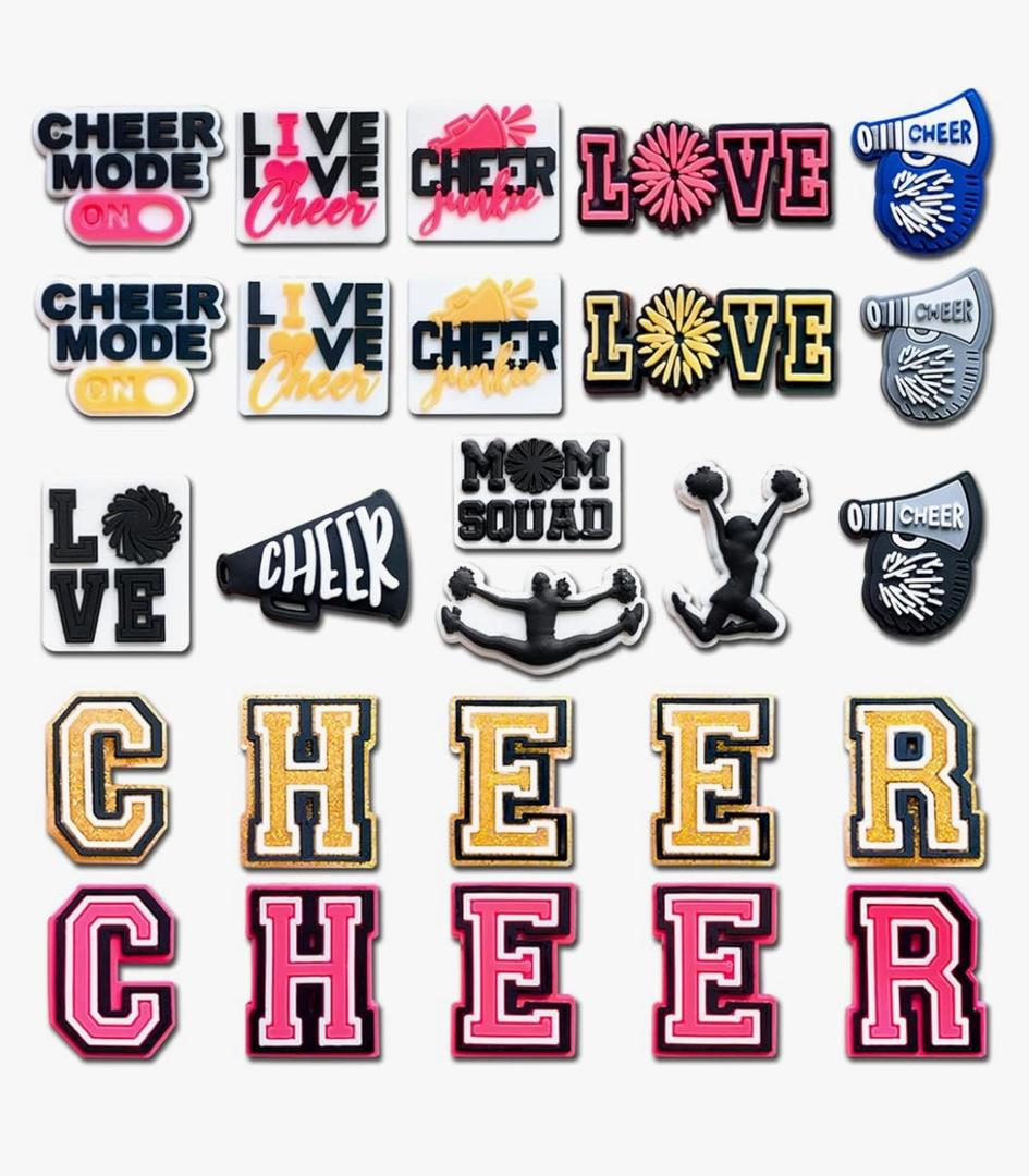 Cheerleader Rainbows Black Girls Butterfly Shoe Charms Fit for Croc Clog Sandals Decoration, Insects Transportation Food Make-up Shoe Charms for Party Favor, Pack Of 3