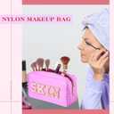 4 Pcs Preppy Makeup Bags Chenille Letter Stuff Bag Nylon Cosmetic Pouch Cases with Zipper for Women Travel Toiletry