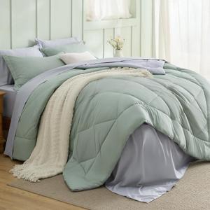 Bedsure California King Comforter Set - 7 Pieces Reversible Sage Green Bedding, California King Size Bed Set for All Seasons, Bed in a Bag with Down Alternative Comforter, Sheets, Pillowcases & Shams