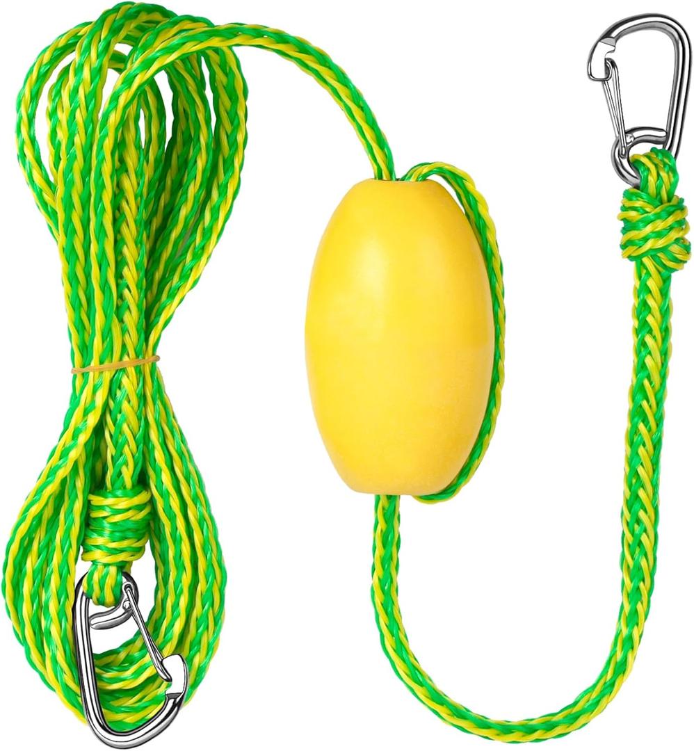 Obcursco Kayak Tow Line, Drift Sock Anchor Rope for Fishing Boat, Buoy Float Docks for Lake Jet Ski Boat Accessories (12-20FT) (Yellow/Green)