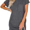 Acelitt Womens Casual Summer Crewneck Short Sleeve Ribbed Mini Tshirt Dress, M