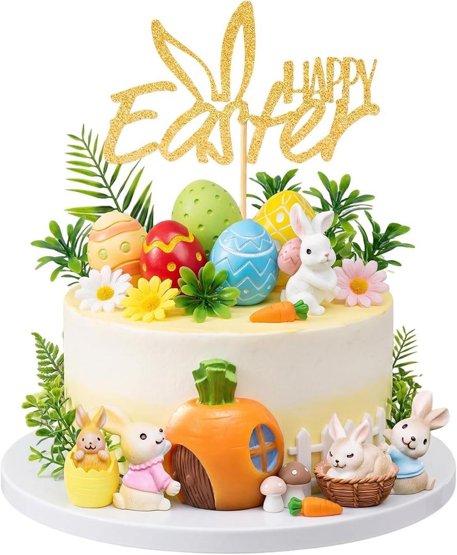 22Pcs Easter Bunny Cake Topper Set Easter Eggs Cake Decorations for Easter Party Supplies