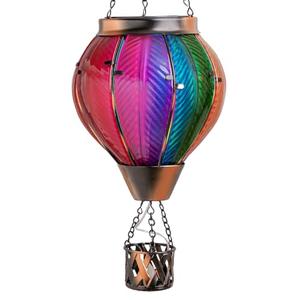 Larekook Rainbow Solar Hot Air Balloon Lantern with Flickering Flame Light,Glass Outdoor Garden Decor,Hot Air Balloon Solar Lantern Outdoor Waterproof Hanging Light for Yard Patio Porch Lawn