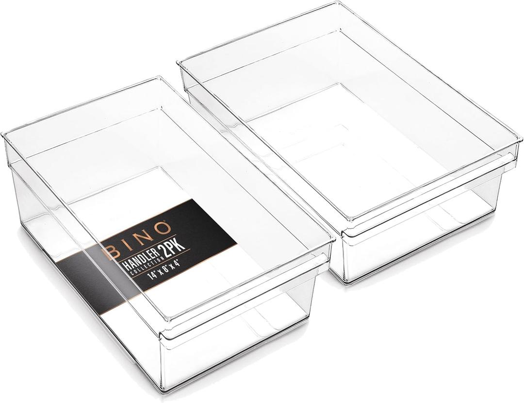 BINO | Plastic Storage Bins, Large | THE HANDLER COLLECTION | Multipurpose Organizer Bins | Kitchen Pantry Organizers and Storage | Clear Containers for Organizing Home | Freezer Organizer (2PK LARGE - 14 x 8 x 4)