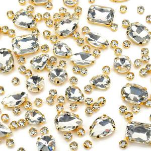 Clear Sew On Rhinestones, Choupee Gold Prong Setting Rhinestone 130PCS Sewing Claw Rhinestone Mixed Shapes Sew On Glass Gems for Jewelry, Clothes, Costume, Shoes,Dress, Garments