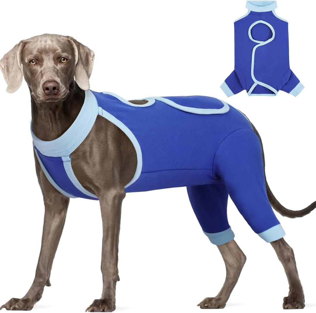 ROZKITCH Dog Surgery Leg Sleeve Rear Legs, Male Female Pet Prevent Licking Wound Elbow Knee Protector, Dog Recovery Suit Cone Collar Alternative Pants Shirt for Wound Heal Wrap Blue (2XL(Chest: 35.4" Back: 24"))