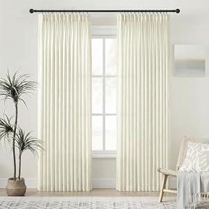 PANGSINNE Thick Linen Pinch Pleated Curtains - 80 Inches Long Light Filter Semi Sheer Curtain 2 Panels for Bedroom Off-White Textured Back Tab Neutral